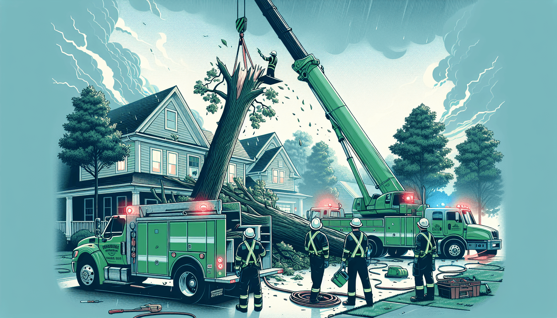 Crew performing emergency tree removal after a storm
