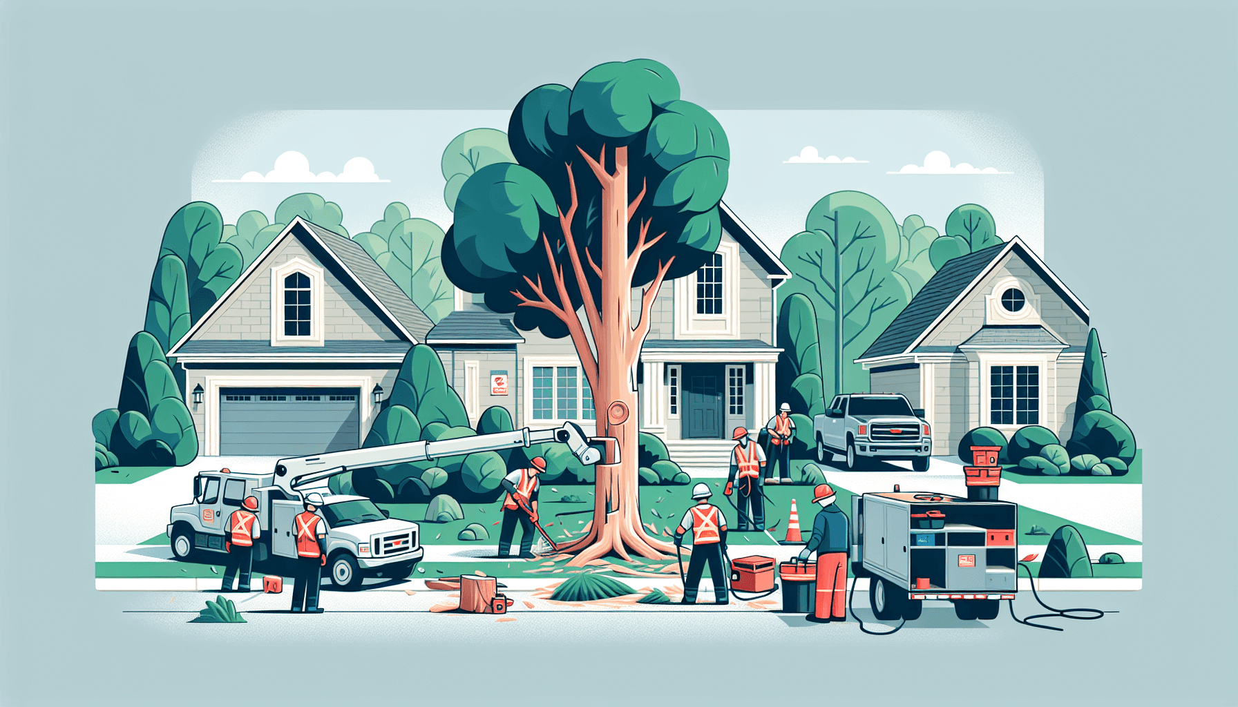 Tree service team grinding a tree stump